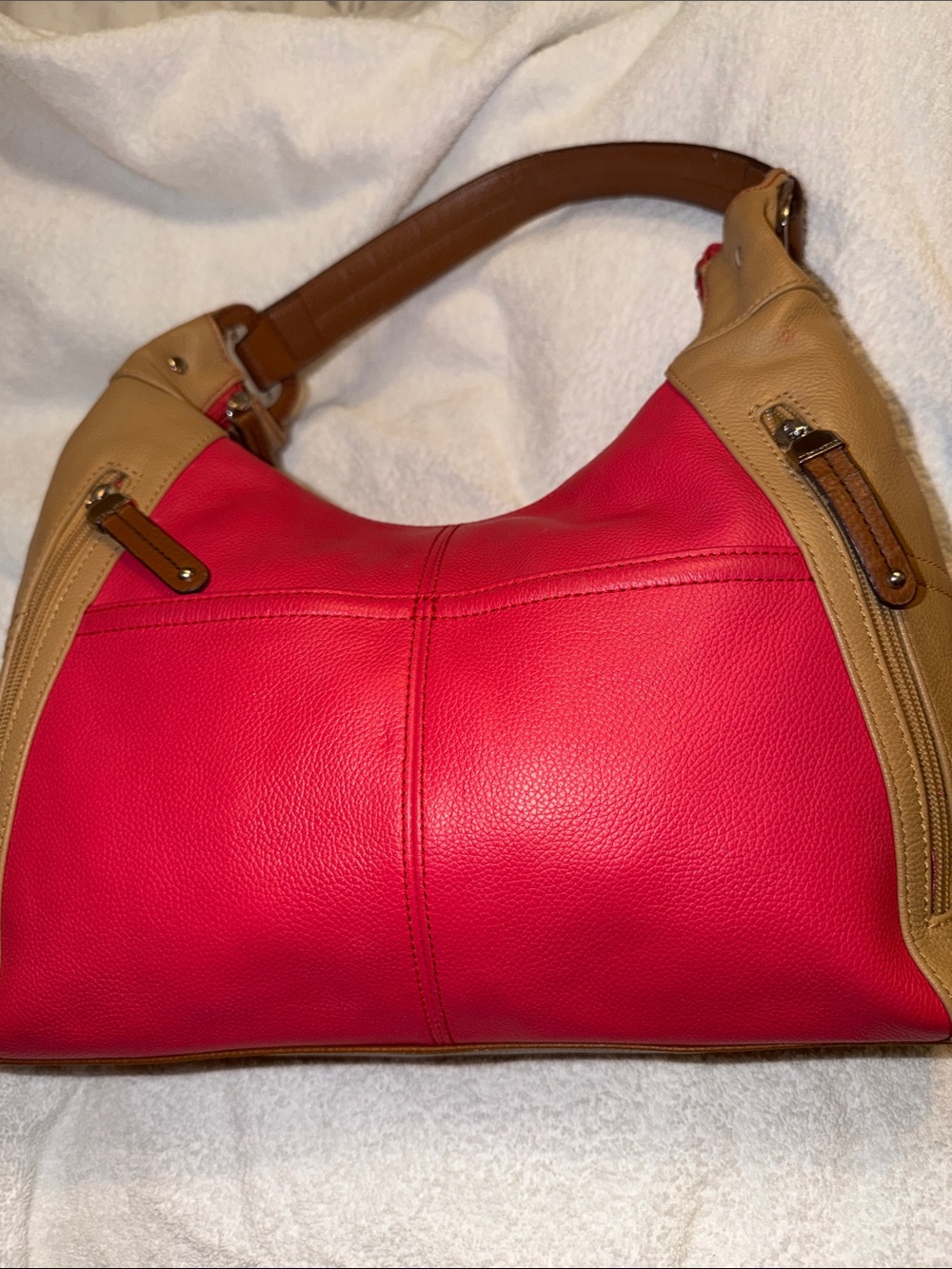 Tignanello Two-Tone Pink and Tan Leather Shoulder Bag